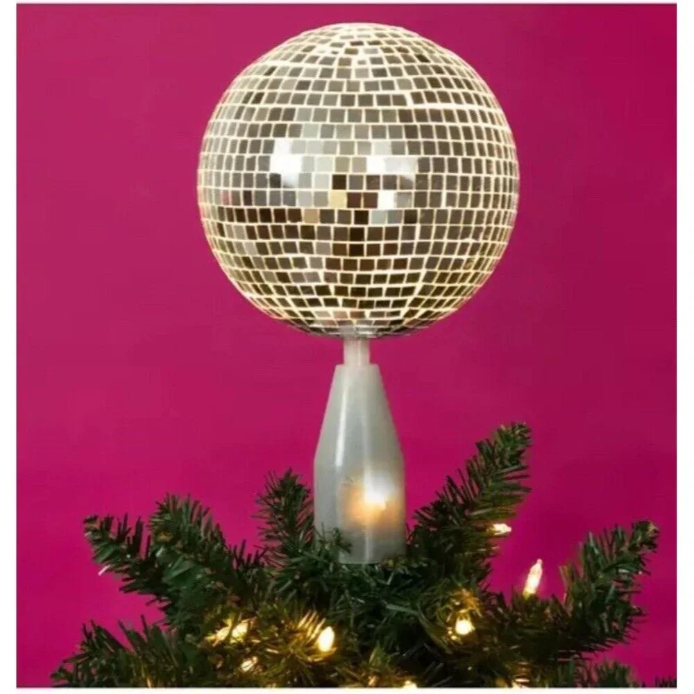 Rotating Ball Christmas Tree Topper Disco Mirror Ball New - Picture 1 of 9